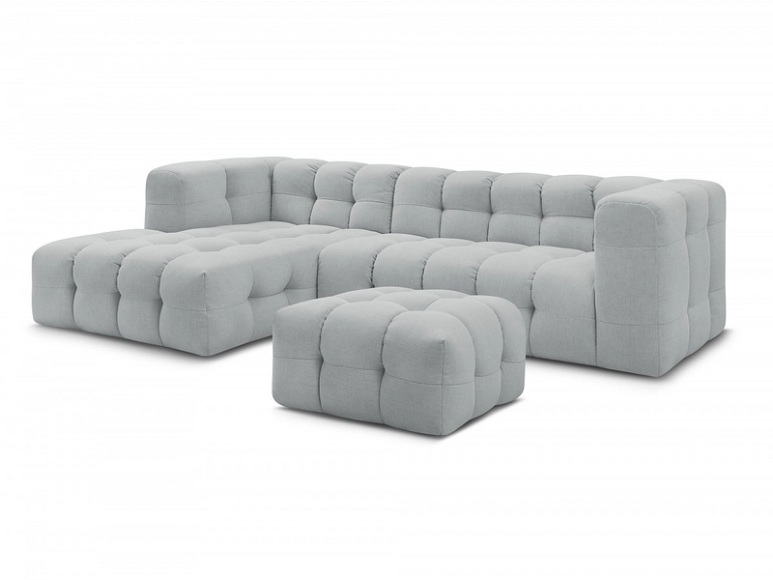 Ecksofa mit Hocker BOBOCHIC CLOUD Stoff hellgrau