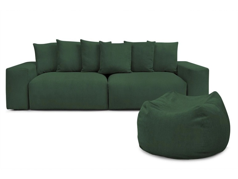 Sofa mit Hocker BOBOCHIC VOLTAIRE Cord-Stoff grün