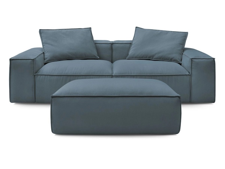 3er Sofa BOBOCHIC BOHEME Cord-Stoff dunkelblau
