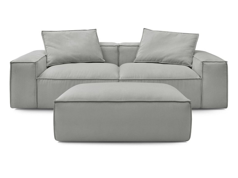 3er Sofa BOBOCHIC BOHEME Cord-Stoff hellgrau