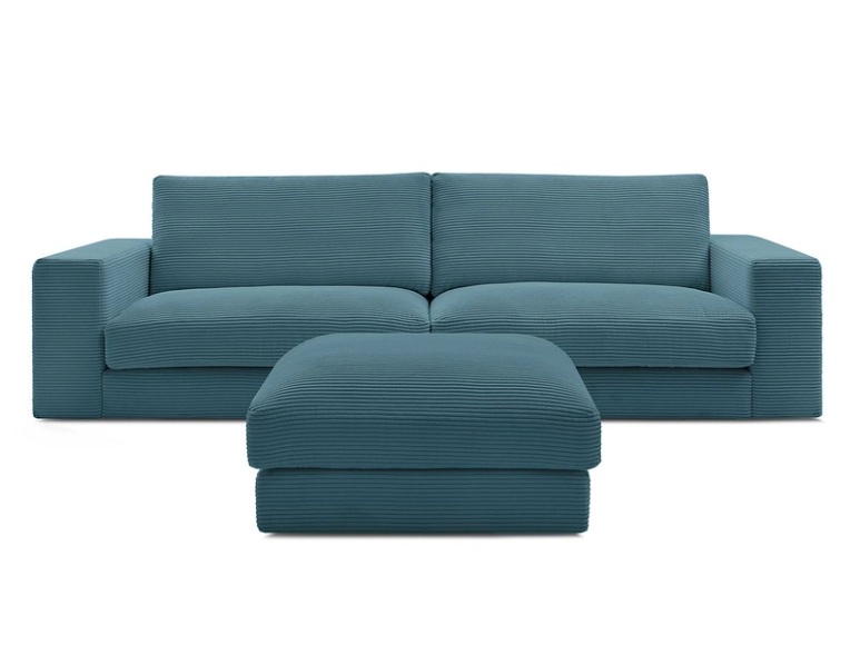 3er Sofa BOBOCHIC LEONARD Cord-Stoff hellblau