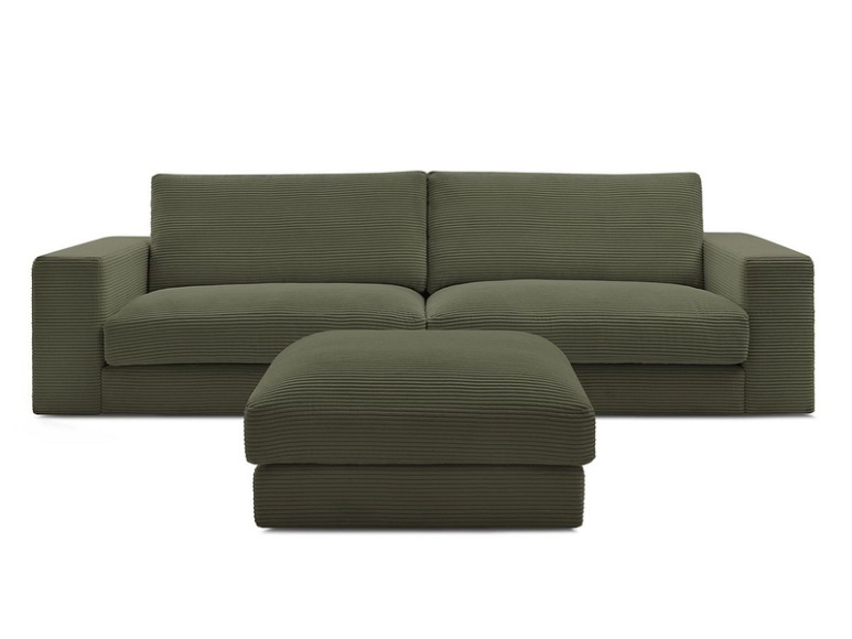 3er Sofa BOBOCHIC LEONARD Cord-Stoff hellgrün