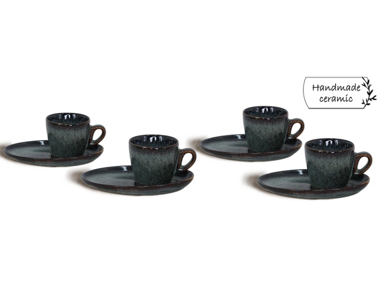 Set Kaffeetassen BROOKE 11cl Sandstein dunkelgrün 4-teilig