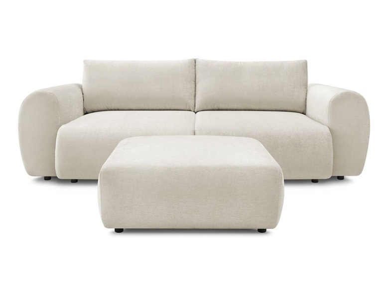 3er Sofa mit Hocker BOBOCHIC LUCIEN Stoff beige