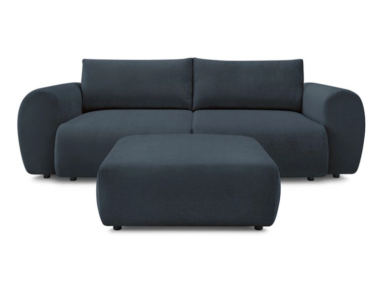 3er Sofa mit Hocker BOBOCHIC LUCIEN Stoff dunkelblau