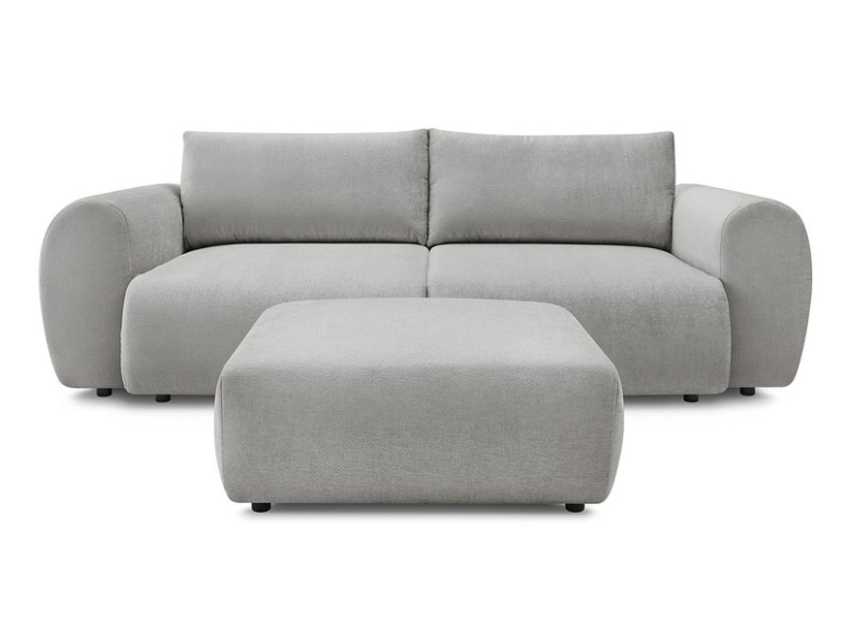 3er Sofa mit Hocker BOBOCHIC LUCIEN Stoff hellgrau