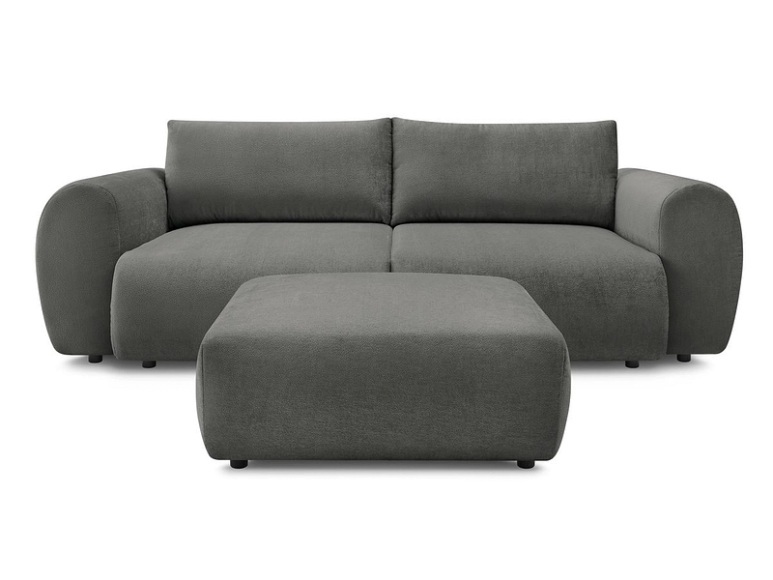 3er Sofa mit Hocker BOBOCHIC LUCIEN Stoff dunkelgrau
