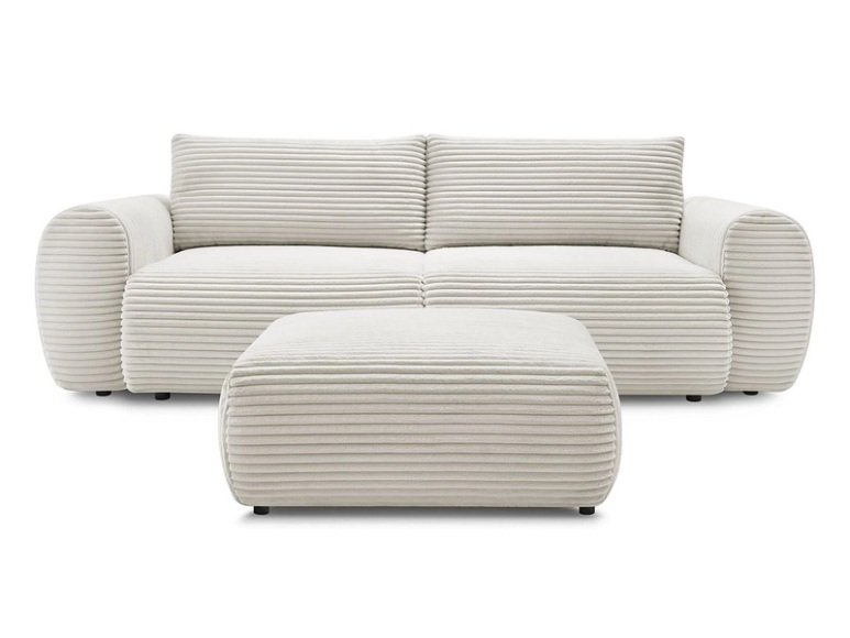 3er Sofa mit Hocker BOBOCHIC LUCIEN Cord-Stoff beige