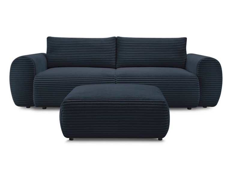 3er Sofa mit Hocker BOBOCHIC LUCIEN Cord-Stoff dunkelblau