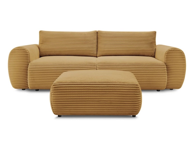 3er Sofa mit Hocker BOBOCHIC LUCIEN Cord-Stoff gelb