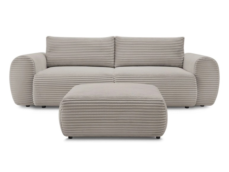 3er Sofa mit Hocker BOBOCHIC LUCIEN Cord-Stoff taupe