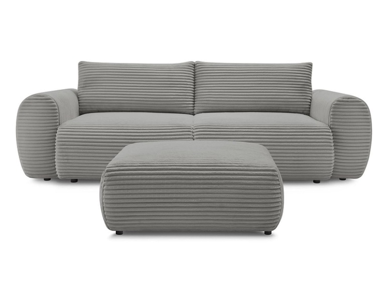 3er Sofa mit Hocker BOBOCHIC LUCIEN Cord-Stoff dunkelgrau
