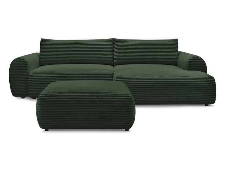 Ecksofa mit Hocker BOBOCHIC LUCIEN Cord-Stoff grün
