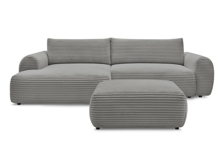 Ecksofa mit Hocker BOBOCHIC LUCIEN Cord-Stoff dunkelgrau