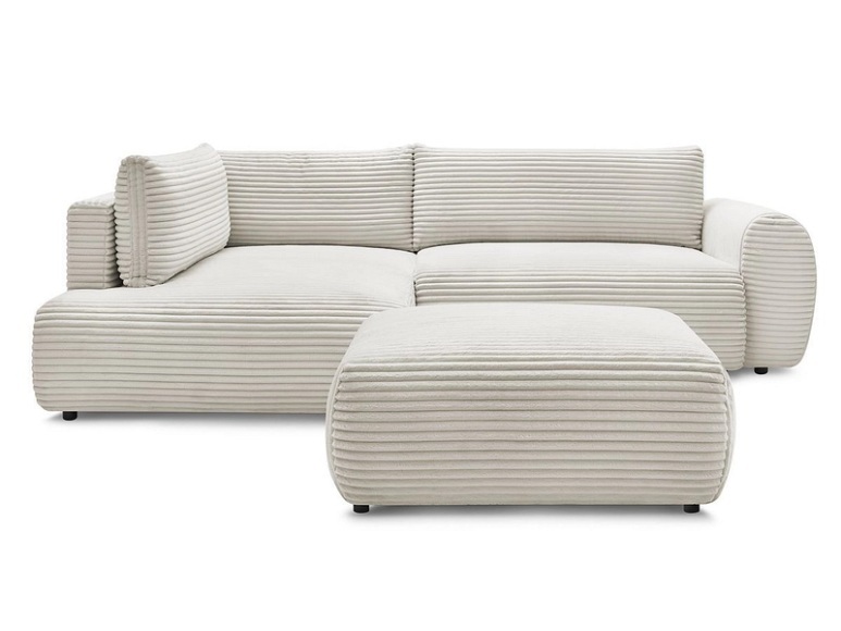 Ecksofa mit Hocker BOBOCHIC LUCIEN Cord-Stoff beige