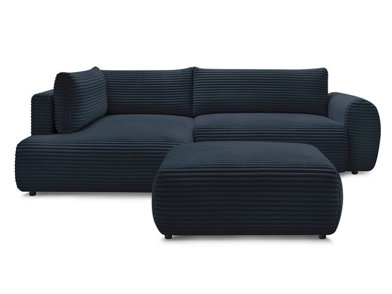 Ecksofa mit Hocker BOBOCHIC LUCIEN Cord-Stoff dunkelblau