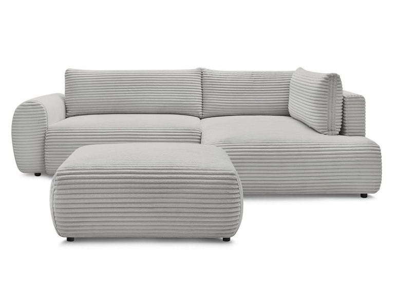 Ecksofa mit Hocker BOBOCHIC LUCIEN Cord-Stoff hellgrau