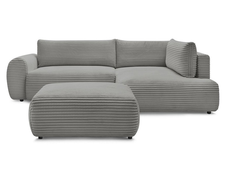 Ecksofa mit Hocker BOBOCHIC LUCIEN Cord-Stoff dunkelgrau