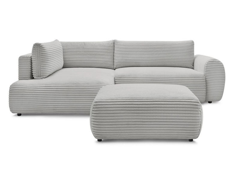 Ecksofa mit Hocker BOBOCHIC LUCIEN Cord-Stoff hellgrau