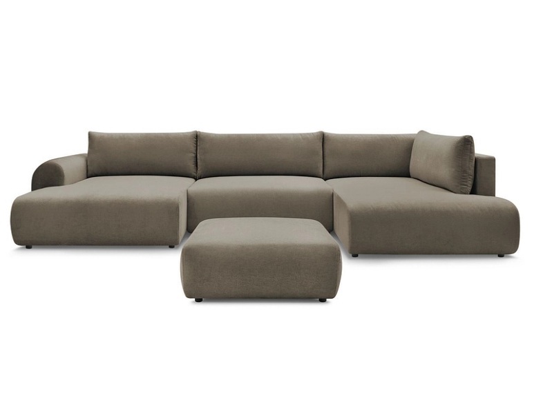 Panorama-Ecksofa mit Hocker BOBOCHIC LUCIEN Stoff taupe