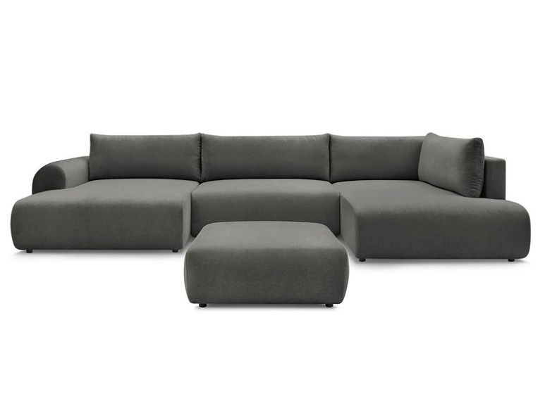 Panorama-Ecksofa mit Hocker BOBOCHIC LUCIEN Stoff dunkelgrau