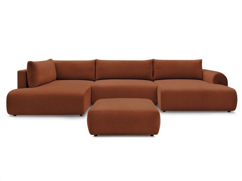 Panorama-Ecksofa mit Hocker BOBOCHIC LUCIEN Stoff orange