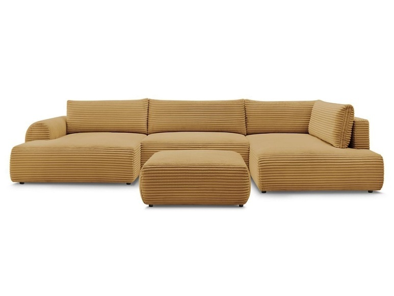 Panorama-Ecksofa mit Hocker BOBOCHIC LUCIEN Cord-Stoff gelb