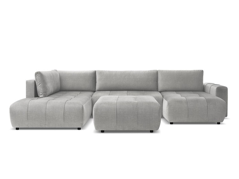 Panorama-Ecksofa mit Hocker BOBOCHIC ARSENE Samt hellgrau
