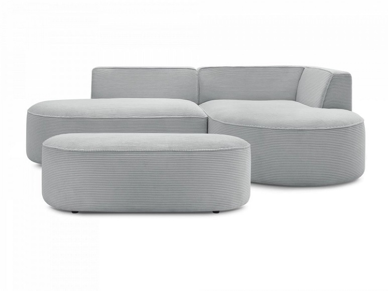 Ecksofa mit Hocker BOBOCHIC ROUSSEAU Cord-Stoff hellgrau