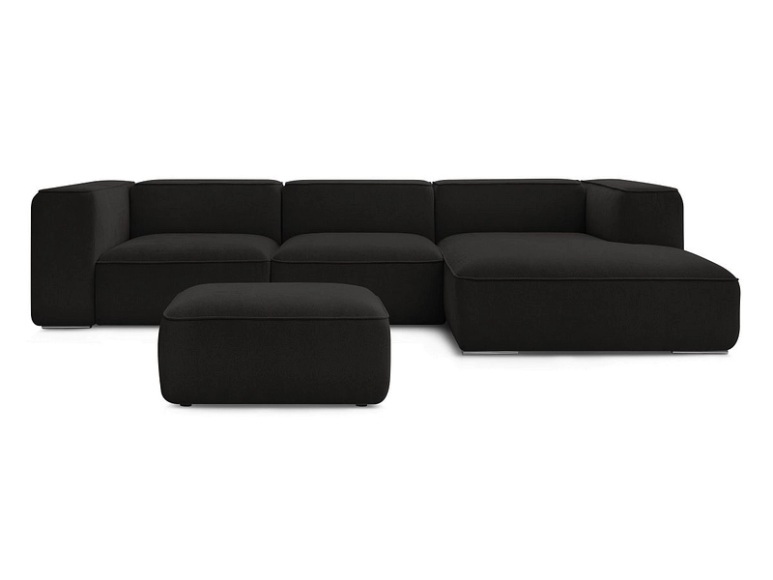Ecksofa mit Hocker BOBOCHIC ZEPHYR Stoff mit Textur schwarz