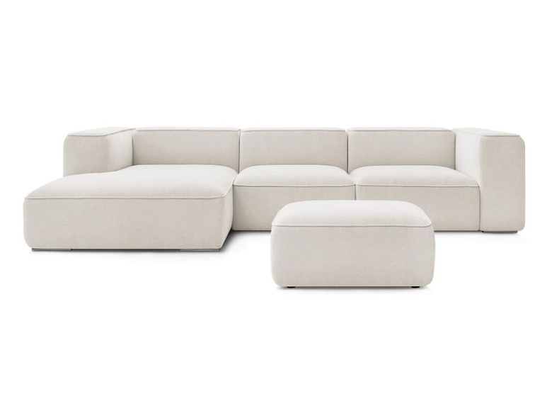 Ecksofa mit Hocker BOBOCHIC ZEPHYR Stoff mit Textur weiss