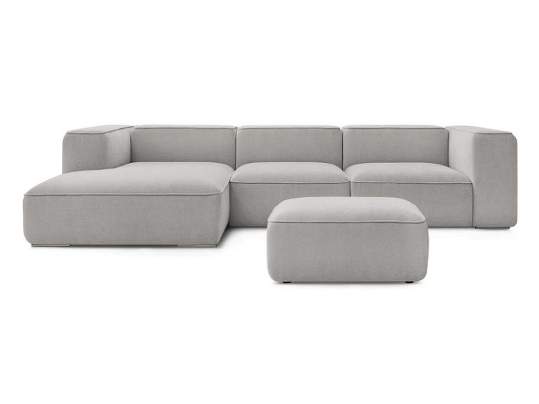 Ecksofa mit Hocker BOBOCHIC ZEPHYR Stoff mit Textur hellgrau