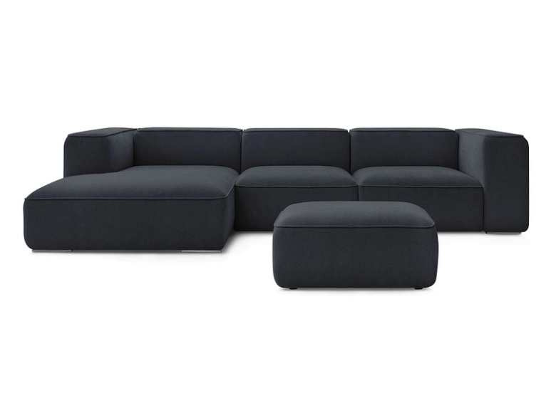 Ecksofa mit Hocker BOBOCHIC ZEPHYR Stoff mit Textur dunkelblau