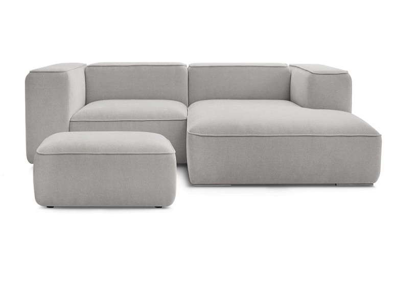 Ecksofa mit Hocker BOBOCHIC ZEPHYR Stoff mit Textur hellgrau