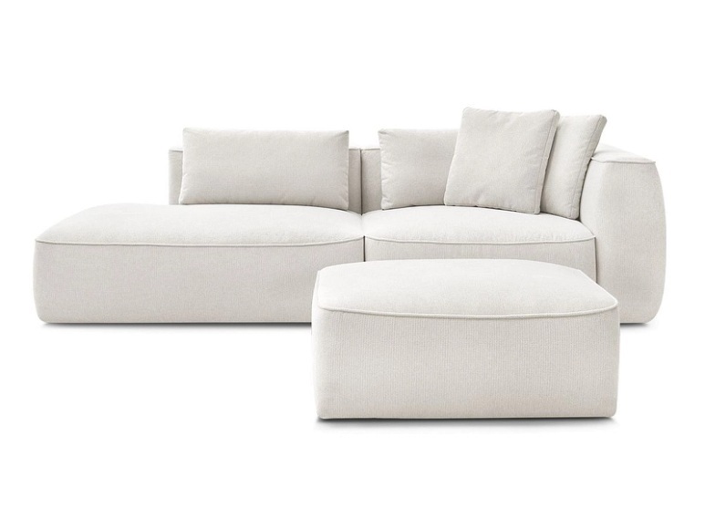 3er Sofa mit Hocker BOBOCHIC LEOPOLD Stoff chiniert weiss