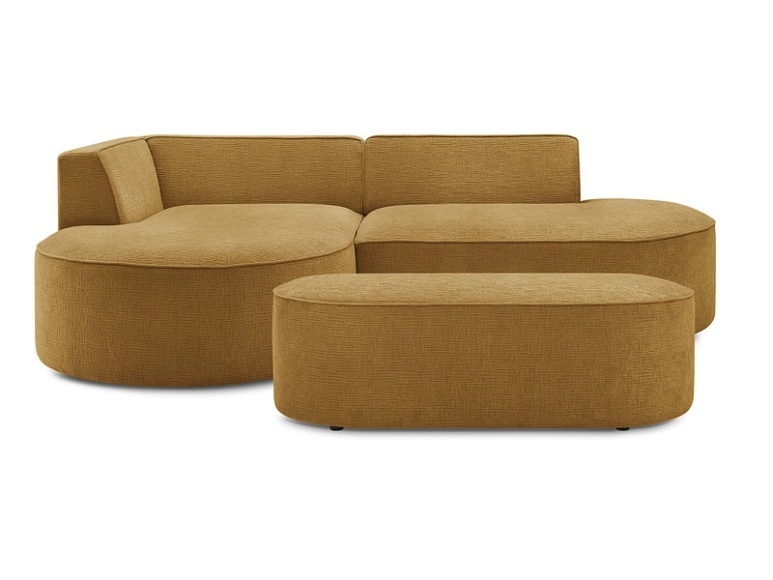 Ecksofa mit Hocker BOBOCHIC ROUSSEAU Stoff mit Textur gelb