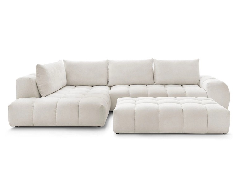 Ecksofa mit Hocker BOBOCHIC EVEREST Stoff mit Textur weiss
