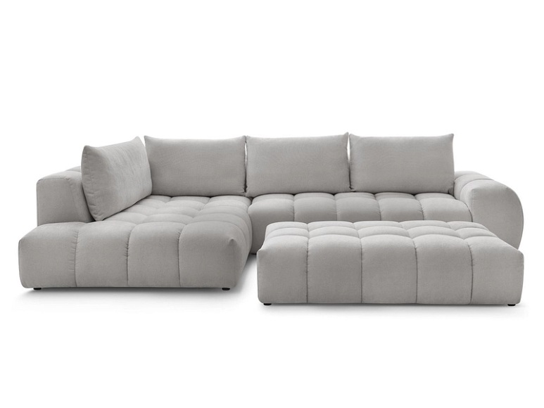 Ecksofa mit Hocker BOBOCHIC EVEREST Stoff mit Textur hellgrau