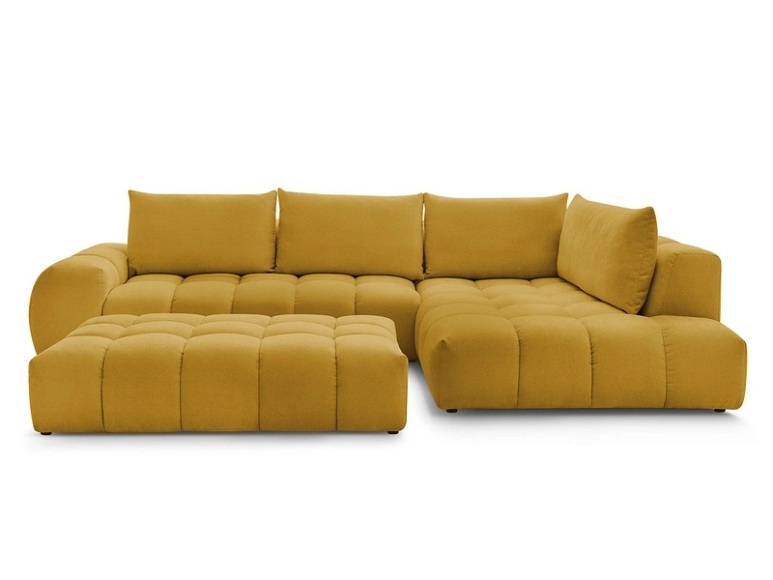 Ecksofa mit Hocker BOBOCHIC EVEREST Stoff mit Textur gelb