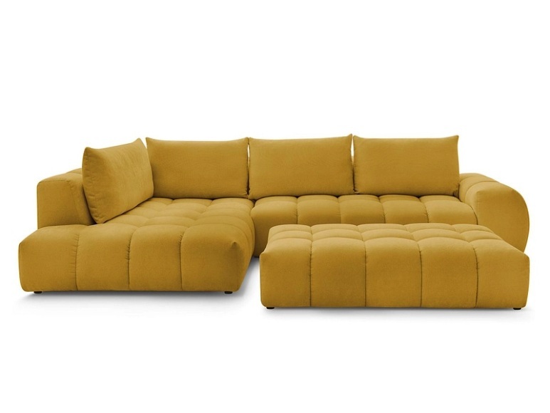 Ecksofa mit Hocker BOBOCHIC EVEREST Stoff mit Textur gelb