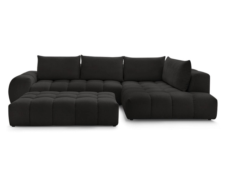 Ecksofa mit Hocker BOBOCHIC EVEREST Stoff mit Textur schwarz