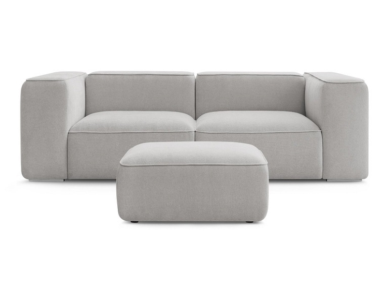 2er Sofa mit Hocker BOBOCHIC ZEPHYR Stoff mit Textur hellgrau