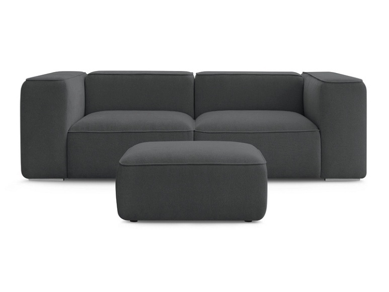 2er Sofa mit Hocker BOBOCHIC ZEPHYR Stoff mit Textur dunkelgrau