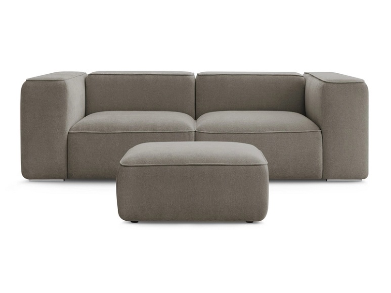 2er Sofa mit Hocker BOBOCHIC ZEPHYR Stoff mit Textur taupe