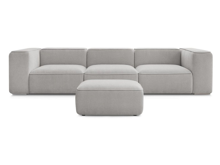 3er Sofa mit Hocker BOBOCHIC ZEPHYR Stoff mit Textur hellgrau