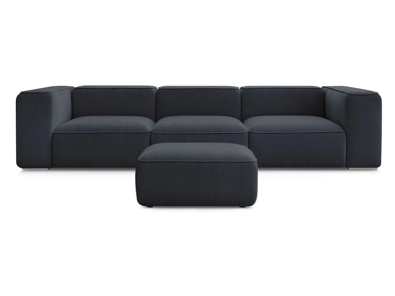 3er Sofa mit Hocker BOBOCHIC ZEPHYR Stoff mit Textur dunkelblau