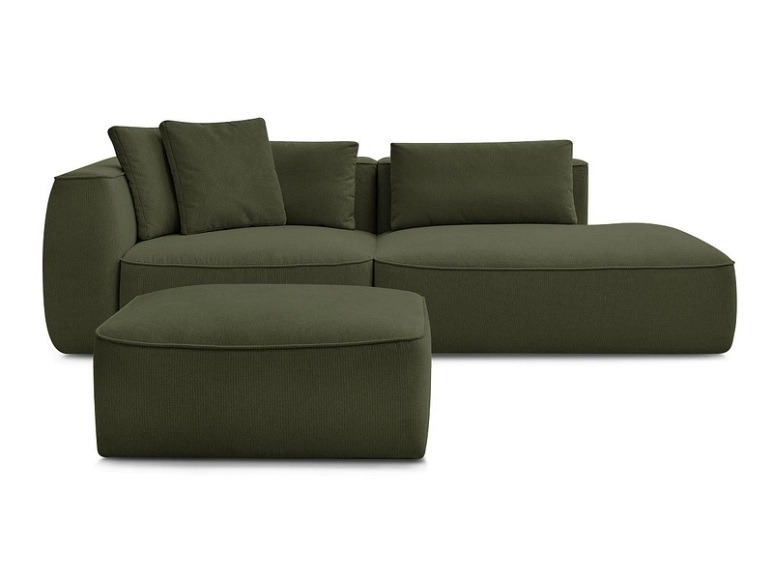 3er Sofa mit Hocker BOBOCHIC LEOPOLD Stoff chiniert dunkelgrün