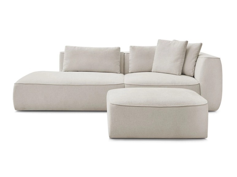 3er Sofa mit Hocker BOBOCHIC LEOPOLD Stoff mit Textur beige