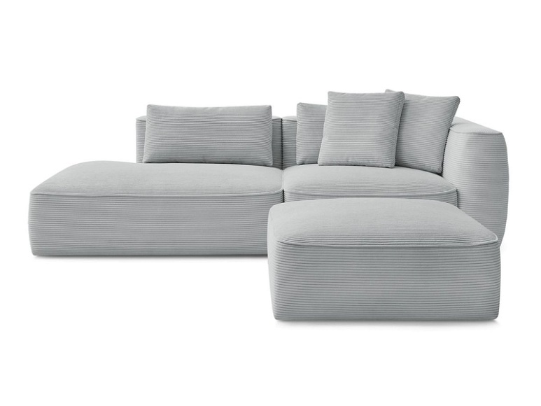3er Sofa mit Hocker BOBOCHIC LEOPOLD Cord-Stoff hellgrau