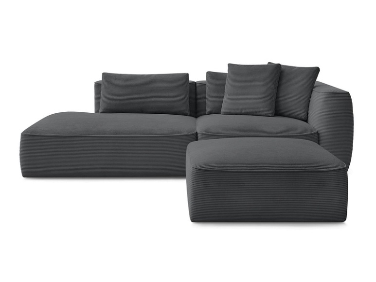 3er Sofa mit Hocker BOBOCHIC LEOPOLD Cord-Stoff dunkelgrau